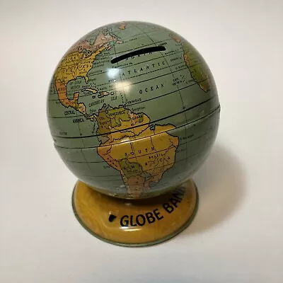 Vintage Tin GLOBE BANK USA J. Chein Co. With Bottom! See Pics For Detail • $10