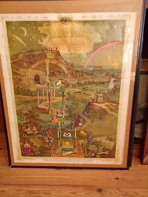 ORIGINAL Antique Masonic From Darkness To Light Poster 1887 Pettibone Lodge • $225