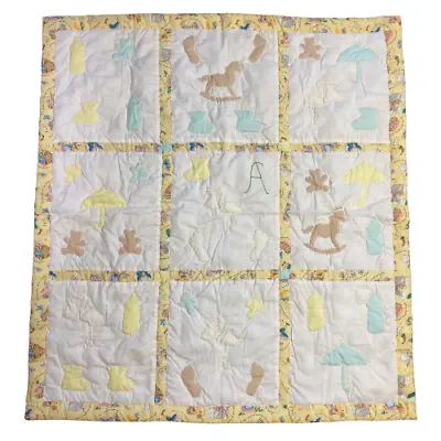 Vintage Quilted Baby Crib Blanket Mother Goose Nursery Rhymes Handmade 33''x36'' • $14.50