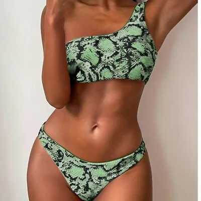 Zaful Women's Green Snake Print 2pcs Bathing Suit One Shoulder Bikini Set Size M • $13.99