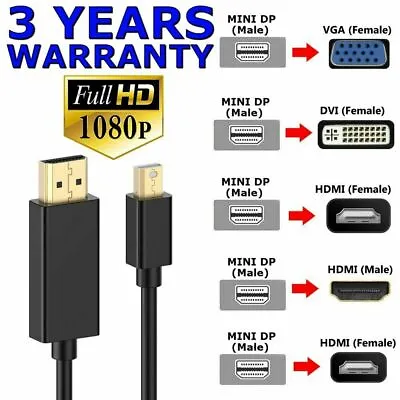 $6.95 • Buy Mini DisplayPort DP To HDMI VGA DVI Adapter TV Cable For MacBook Air Thunderbolt