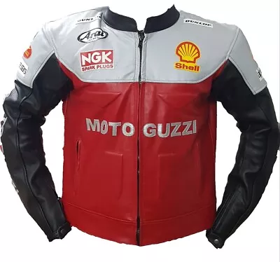 Moto Guzzi Racing Motorbike Leather Jacket Cow Hide/5 Protection Armour Inside • $166.50