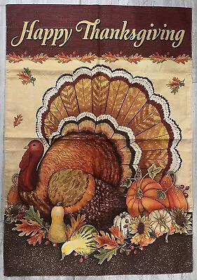 Thanksgiving Turkey Burlap House Flag With Grommets Double Sided 28x40 Inch EUC • $10.99