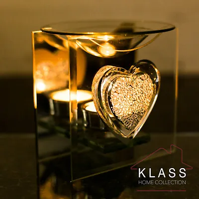 3D Glass Heart Yankee Compatible Tart Wax Warmer Oil Burner Tea Light Holder • £10.49
