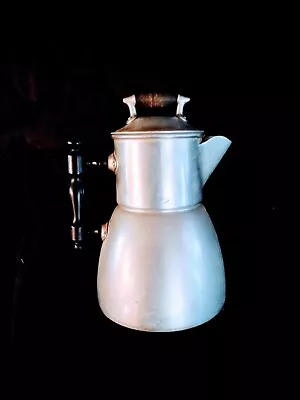 Vintage Wearever Primitive Coffee Pot 10  Aluminum Wood Handles Tea Camping • $20