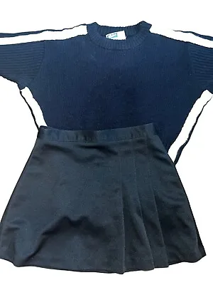 Vintage High School Cheerleader Uniform Size L Costume Sweater 27  Skirt Black • $38