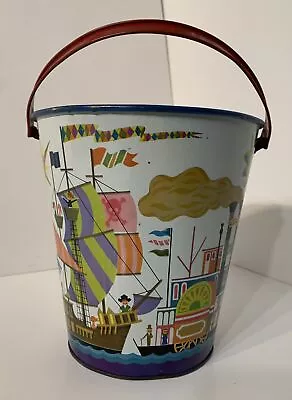 Vintage Tin Sand Pail Pirate Sailing Ships Made By Chein USA 7” X 7.5” Retro Toy • $13.99