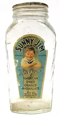 Vintage Seattle SUNNY JIM  American Shred Orange Marmalade  2 Lb Jar Paper Label • $59.99