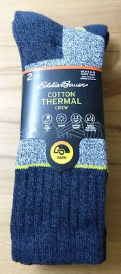 2 Pair Eddie Bauer Men's Cotton Thermal Crew Socks Fits Shoe Sz 6-12 Navy NEW • $14.99