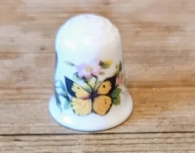 Vint. Coalport  Bone China Thimble LongTailed Blue Clover Yellow Butterflies Box • £3.99