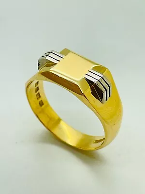 18ct (750) Yellow & White Solid Gold Rectangle Signet Ring • £750