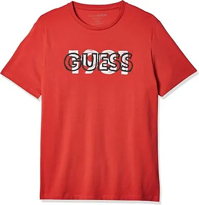 GUESS Men's T Shirt M2GI09J1311 Front Logo Print  Red White  • £36.99