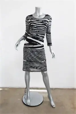 Missoni Dress Black & White Textured Stretch Silk Striped Knit Size 44 • $119.20