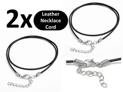 2x Black Round Leather Cord Extendable Necklace String Fitted Lobster Clasp  • £2.83
