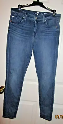 Size 30 X 27  7 For All Mankind Jeans Gwenevere Ankle Mid Rise Blue Stretch • $18