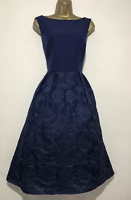 £69.95 • Buy Bnwt Gorgeous Coast Navy Jacquard Fit &flare Occasion Midi Dress Size 16