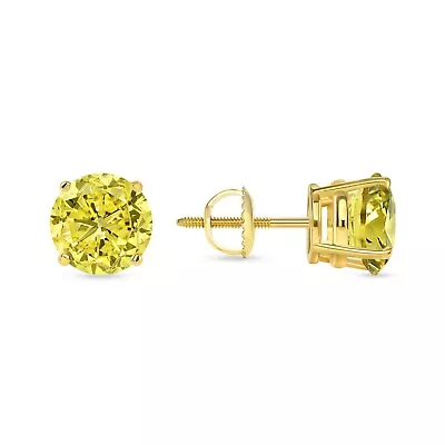 6 Ct Round Cut Canary Earrings Studs Solid 14K Yellow Gold Screw Back Basket • $369.96