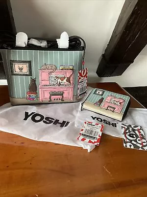 Yoshi Piano Cats Black Leather Cross Body Bag And Matching Purse Dust Bags  BNWT • £75