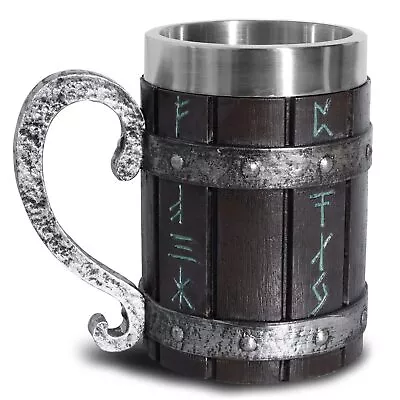 Nordic Viking Rune Beer Mug Resin Beer Stein Tankard Cup Stainless Steel Woo... • $30.45