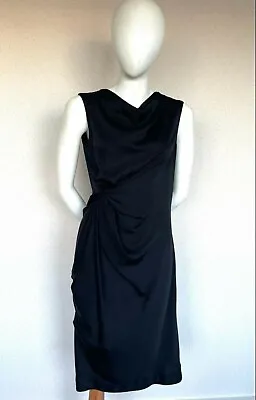 £25 • Buy BASTYAN Stunning Black Rushed SATIN SILK Dress LBD With Exposed Zip UK12 *VGC*  