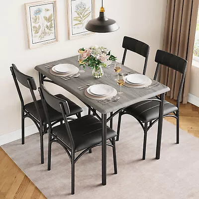 5 Pcs Metal And Wood Rectangular Dining Room Table Set With 4 Upholstered Chairs • $172.04