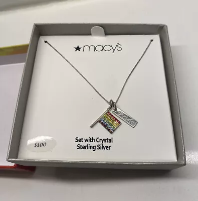 NEW Macy's Rainbow Crystal Pride Flag Pendant Necklace Sterling Silver • $10.49