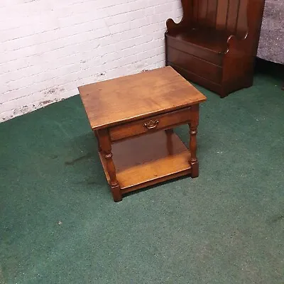 Antique/reproduction Solid Oak Lamp/telephone/end Table With Drawer & Shelf • £135