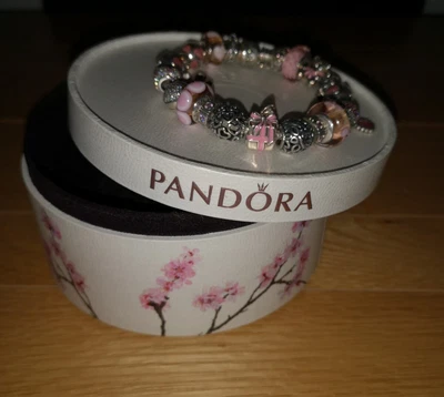 $267.73 • Buy Stunning Genuine Pandora Bracelet With 21 Charms & Beautiful Blossom Pandora Box