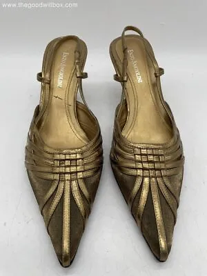 Enzo Angiolini Womens Gold Striped Pointed Toe Stiletto Heel Slingback Sandals • $12