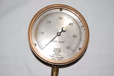 Antique Star Solid Brass Steam Pressure Test Gage 0-60 Psi. 5  Dia. Steam Punk • $69