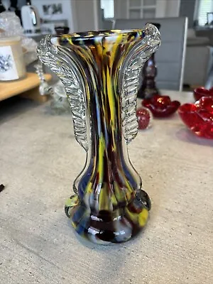 Glass Vase Multi Coloured Retro Vintage Approx 9” Tall Art Deco • £19.99