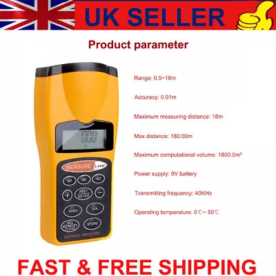 £18.46 • Buy Handheld Digital Ultrasonic Laser Point Distance Meter Measure Measurement 18M