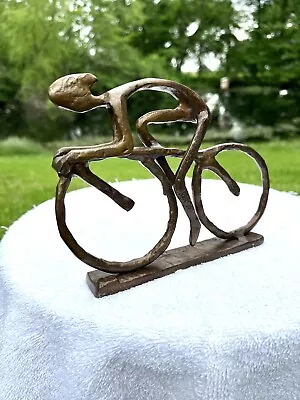 SUPER Cool Vintage Man Riding Bike On Road Sculpture Bronze Figurine • $34.99