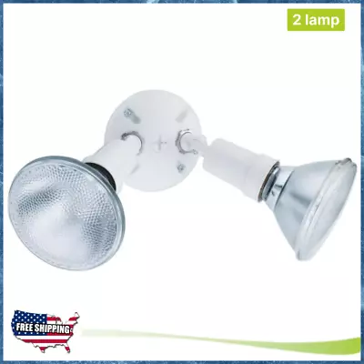 Outdoor Flood Light Fixture 2-Bulb White Adjustable Head Safety Security Lamp • $13.96