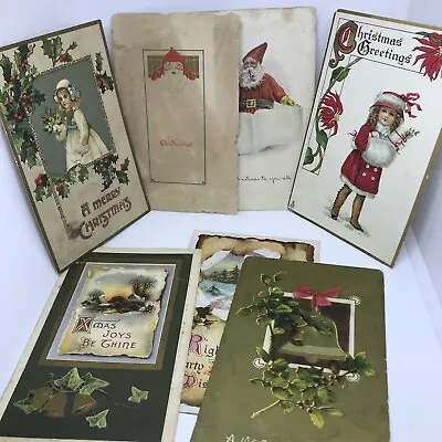 Vintage 1900's - 1915 Christmas Postcards Lot Of 7 Cards Santa Elf Children • $12