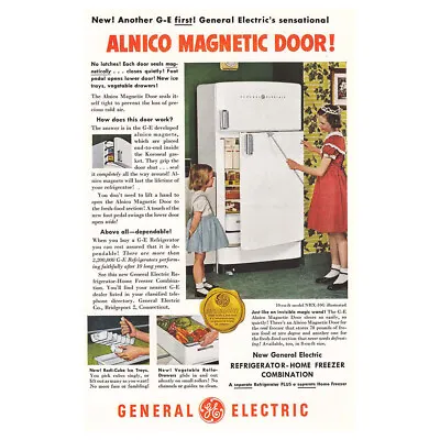 1950 General Electric Refrigerator: Alnico Magnetic Door Vintage Print Ad • $6.75