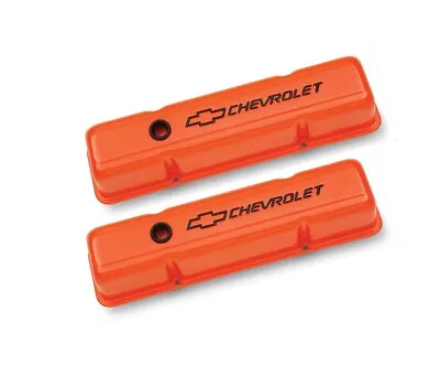 1958-86 Sb Chevy Orange Steel Bowtie Valve Covers Tall 283 307 327 350 383 400 • $149.95