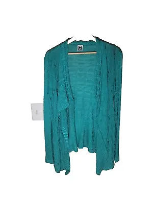 MISSONI Virgin Wool Draped Knit Open Waterfall Cardigan Turquoise Sz L 44 106518 • $55