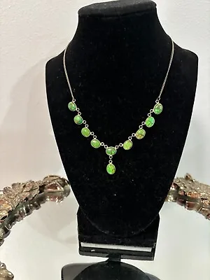 Vintage Sterling Silver Lime Green Turquoise Necklace • $69