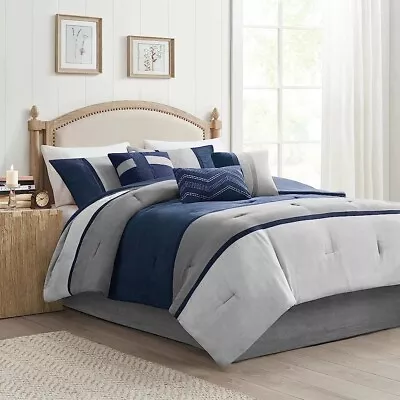 Madison Park Palisades Queen 7 Piece Comforter Set In Blue • $76.50