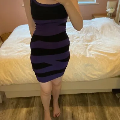 Jane Norman Bandage Style Dress In Purple And Black Amazing Fit Hugs Curves • £20.56
