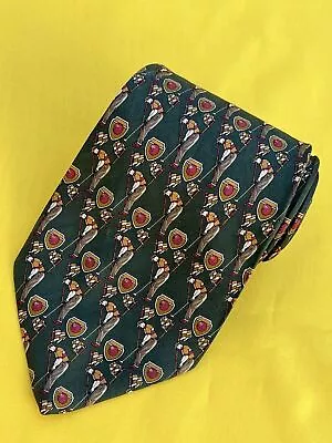 Authentic SALVATORE FERRAGAMO Golfer Design On Green 100% Silk Necktie Tie • $51.39