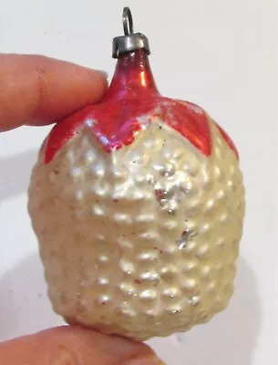 Vintage German Blown Glass Christmas Ornament Bumpy Strawberry Pearl Pink Red  • $28