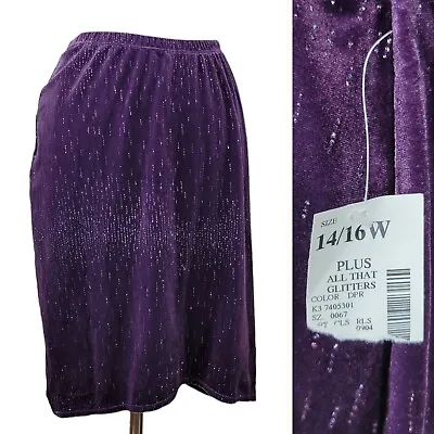 $26.99 • Buy New Notations Plus Size 14/16 Velvet Skirt Evening Glitter Purple Elastic Waist