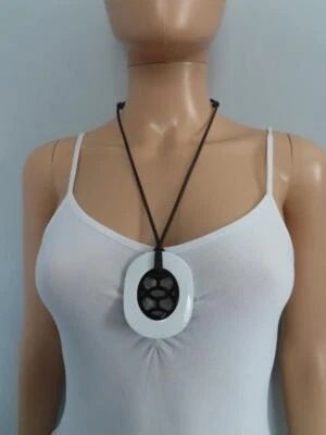 $175 • Buy Hermes 'Lift' Dark Brown/White Lacquered Buffalo Horn/Wood Pendant Necklace $370