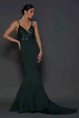 ELLE ZEITOUNE 'Lola' Deep Green Sequin Gown Dress Size 8 NEW BNWT RRP $449 • $179
