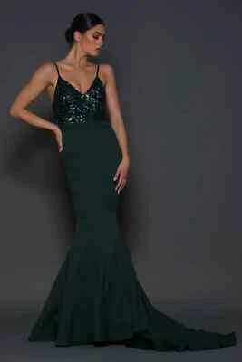 ELLE ZEITOUNE 'Lola' Deep Green Sequin Gown Dress Size 8 NEW BNWT RRP $449 • $179