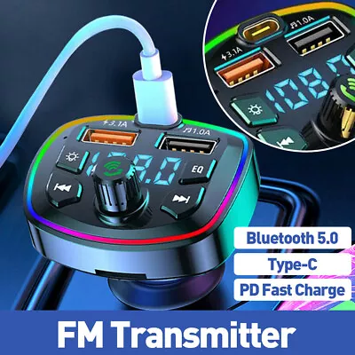 Bluetooth 5.0 Car Wireless FM Transmitter Adapter 2USB PD Charger AUX Hands-Free • $7.89