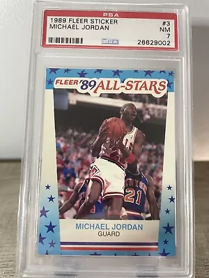 1989 Fleer Sticker #3 Michael Jordan Chicago Bulls Hof Psa 7 Nm Nice! 🐐🐐🔥🔥 • $3.99