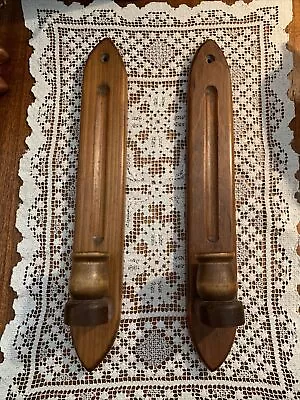 Mid Century Country~Wall Sconce Candleholder Set~Hand Tooled~Solid Wood~Gift • £32.77